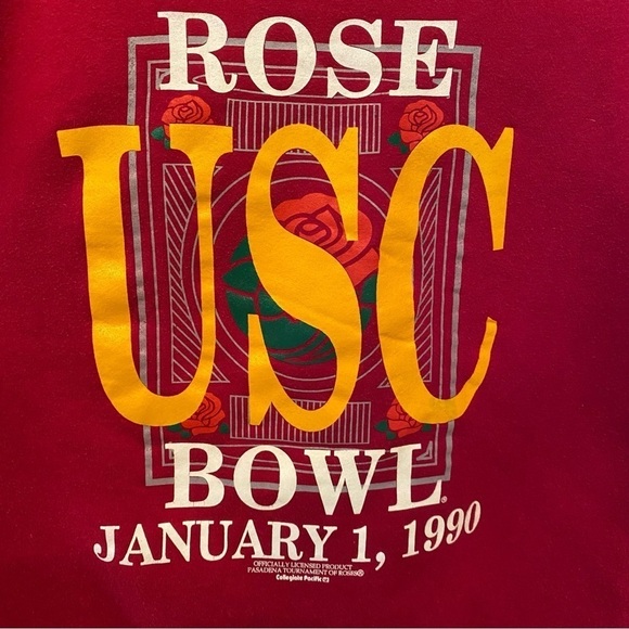 Vintage JERZEES USC Rose Bowl 1990 Graphic Red Sweatshirt-Large-Made in USA - Picture 2 of 6